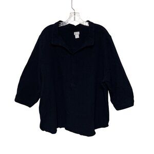 Chico’s Women's Black Button-Back Cotton Textured Top 3/4 Sleeve Size 4 (20/22)